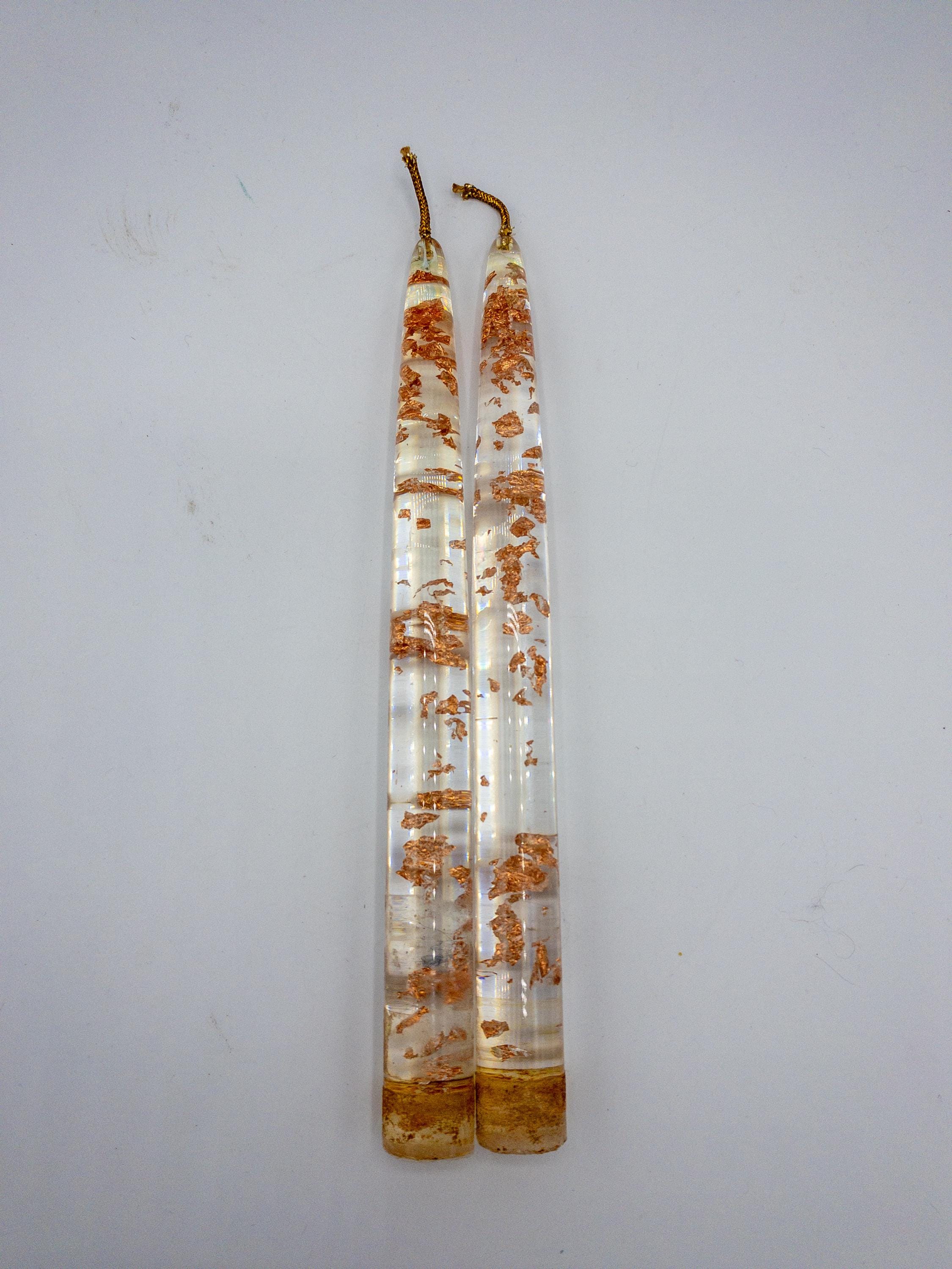 Set of 2 | Vintage 1960s Copper Flake Clear Lucite Taper