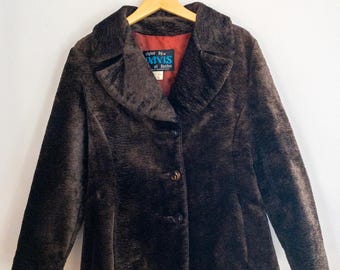 Vintage 1970s Davis of Boston Faux Fur Coat | Dark Brown, Short