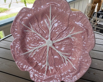 Vintage 70s Pink Bordallo Pinheiro Cabbage Leaf Charger Plate | 12.25” | Cabbagware | Made in Portugal *READ*