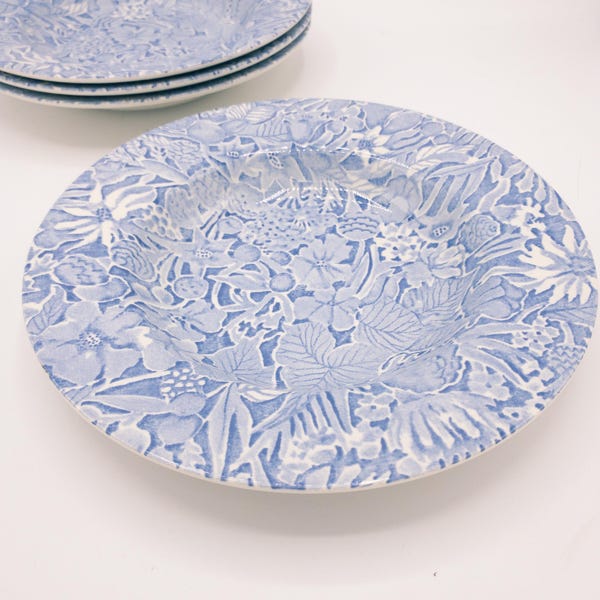 Set of 4 Vintage 1980s Burleigh Scilla by Lillian Delevoryas | Blue White Soup Bowls
