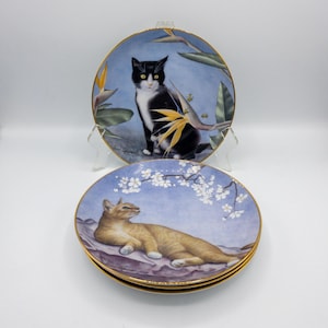 Set of 4 VTG 1989 Irene Spencer Plates | Cats and Flowers Collection | Danbury Mint |  Signed & Numbered | Collectibles | Limited Edition