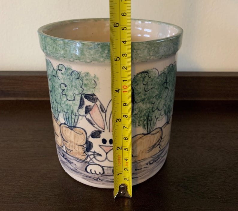 Vintage Crock Bunny Rabbit Pottery: Signed Farmhouse Utensil Holder - Etsy