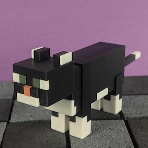 Minecraft-Style Tuxedo Cat || 3D Printed Figurines || Gamer Gift || Video Game Miniatures