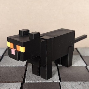 Minecraft-Style Black Cat || 3D Printed Figurines || Gamer Gift || Video Game Miniatures