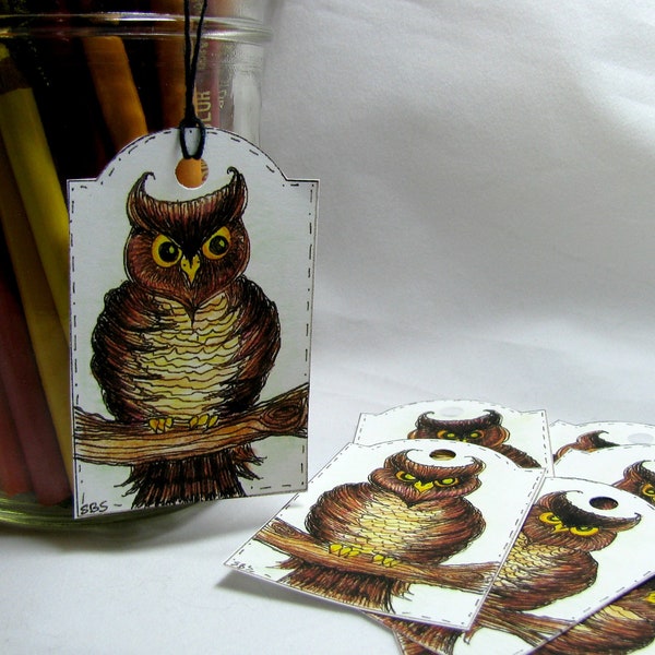 Owl Tags, Owl Gift Tags, Set of 8, Folk Art, Owls, Hang Tags, Fall, Autumn, Gift Tags, Digital Download