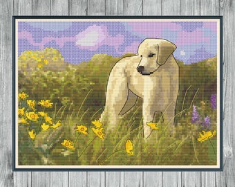 Golden Fields Golden Retriever Kreuzstichmuster PDF, Nur digitale Datei