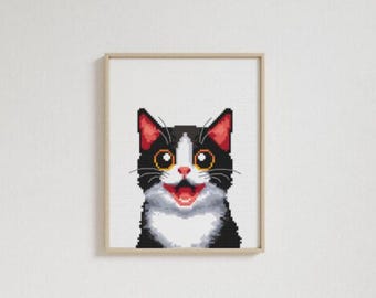 Black and White Cat Cross Stitch Pattern PDF, Digital File Only