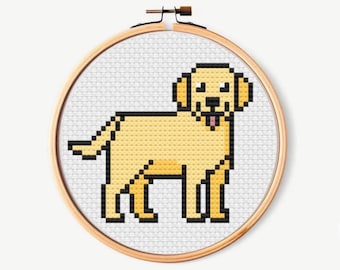 Superenkelt korsstygnsmönster för Golden Retriever i PDF-format, endast digital fil