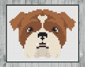 English Bulldog Cross Stitch Pattern PDF, Digital File Only