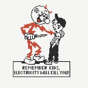 Reddy Kilowatt - Remember Kids, Electricity Will Kill You - Cross Stitch Pattern | Instant Downloadable PDF
