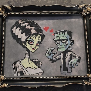 Franks verliebt - Frankensteins Monster & seine Braut - Kreuzstichmuster | Sofort herunterladbares PDF
