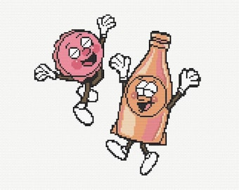 Fallout - Bottle and Cappy - Cross Stitch Pattern | Instant Downloadable PDF