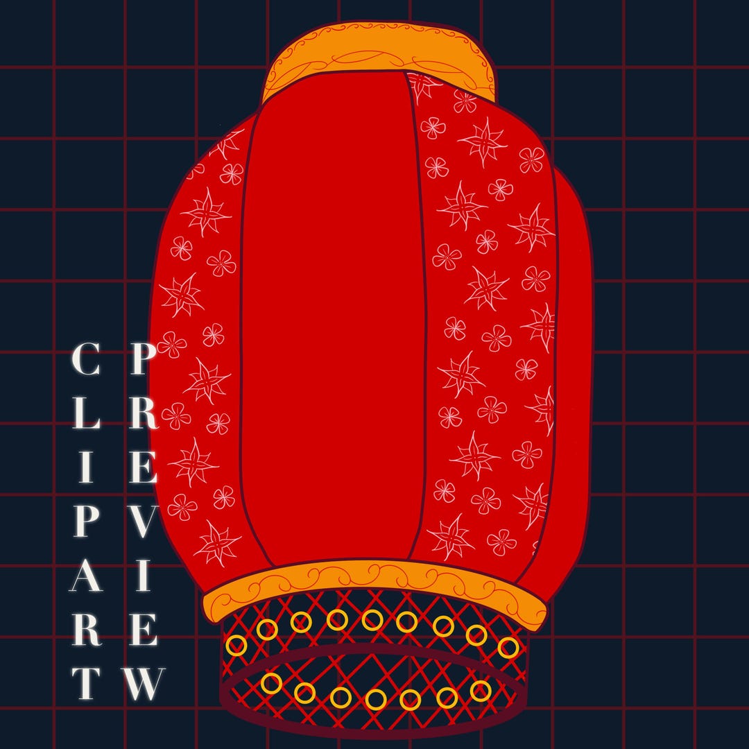 Lunar New Year Floral Lantern Clip Art | Traditional Red Chinese ...
