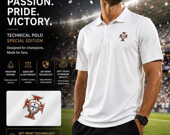 Portugal Football Polo Shirt, World Cup Inspired DFT Print, Portuguese Soccer Fan Jersey, Seleção Pride Polo 2026