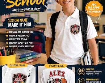 Personalized Boys Polo Shirt, Custom Name School Uniform Polo, Back to School Gift, Kids Varsity Badge Shirt, Youth Outfit