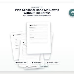Barnens hand-me-down rotationsplanerare | Säsongsbetonad hand-me-down checklista och bytespärm för barnkläder