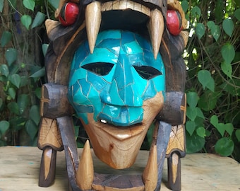 Mask of the Serpent Kukulcan Quetzalcoatl Carved entirely by hand in solid cedar wood