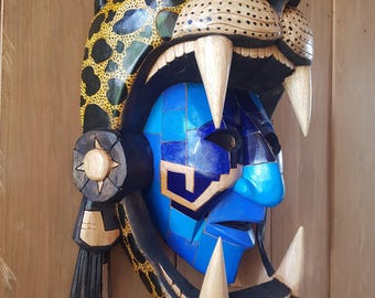 Jaguar Warrior. Pre-Hispanic masks from the Mayan and Aztec cultures. Entirely hand-carved from solid cedar wood.