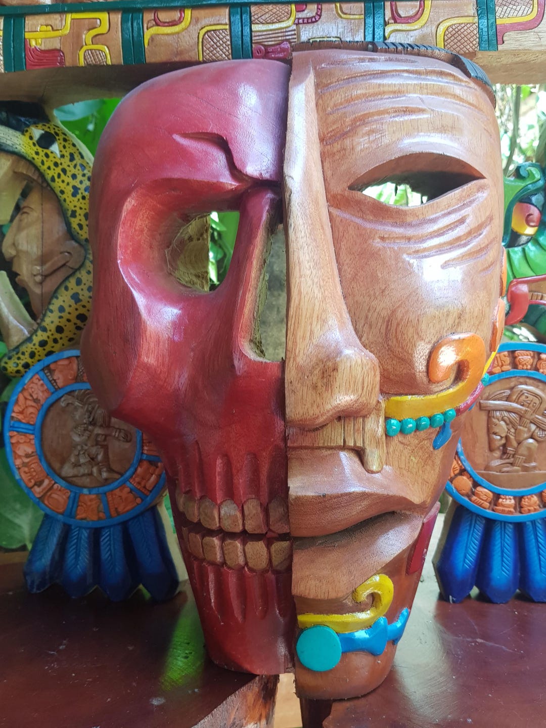 Mask of Duality Life and Death Representing the Sun Board Hand-carved ...
