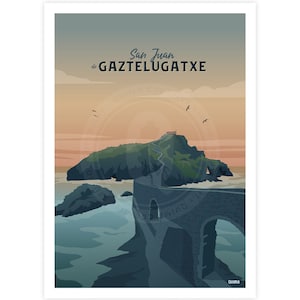 Lámina San Juan de Gaztelugatxe - Travel Poster Retro Basque Country Spain
