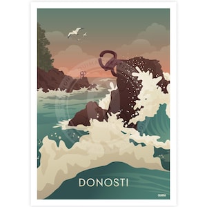 Lámina Donosti - Travel Poster San Sebastian Retro Basque Country Spain Affiche Pays Basque Donostia