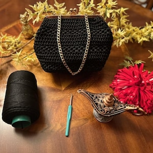 Elegant Black Crochet Clutch Purse – Handmade Evening Bag, Satin-Lined Wedding/Prom Pouch, Gift for Her