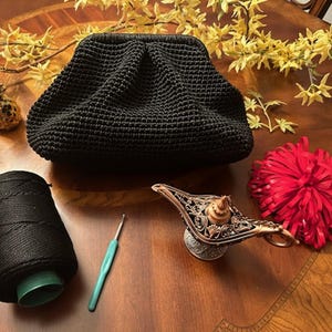 Elegant Black Black Crochet Clutch Purse - Handmade Evening Bag, Wedding | Prom Pouch, Satin-Lined Gift for Her