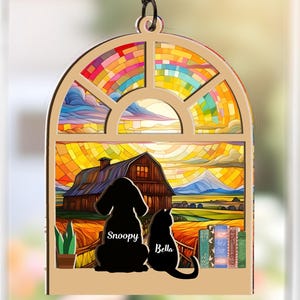 Personalized Loss Of Dog Sympathy Suncatcher, Pet Memorial Suncatcher, Custom Pet Window Suncatcher Ornament,Dog And Cat Remembrance Gift