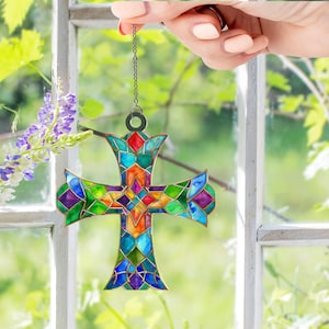 Cross Suncatcher Gift, Acrylic Cross Window Hanging, Religious Home Decor, Handmade Christian Cross Suncatcher Gift for Friends, Family