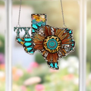 Acchiappasole Texas da appendere, Girasole Texas da appendere alla finestra, Regali Texas, Decorazioni floreali dello stato del Texas, Ornamento regali Texas, Decorazioni Texas