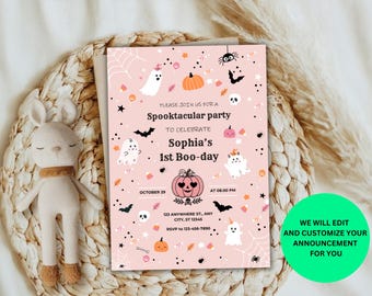 Custom Pink Ghost Birthday Invitation: Spooktacular Girl Party (Digital Download)