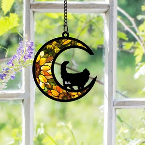 Personalized Cat Memorial Suncatcher, Gift For Cat Lovers, Couple Cat On Moon Loss of Pet Sympathy Gift, Cat Memorial Gift, Loss of Pet
