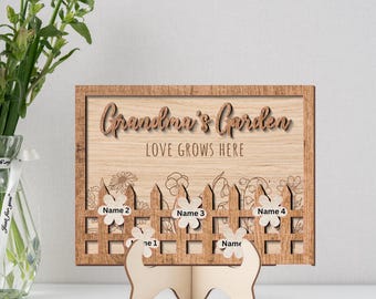 Nana Gift Personalized Family Name Garden Wooden Sign Frame, Grandchildren Names Sign, Mother's Day Gift For Grandma, Mom Birthday Gift