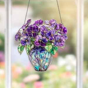 Violet Window Hanging Acrylic , Violet Flower Gift,  February Birth Month Flower Suncatcher,  Floral Window Hanging, Gift For Mom Grandma