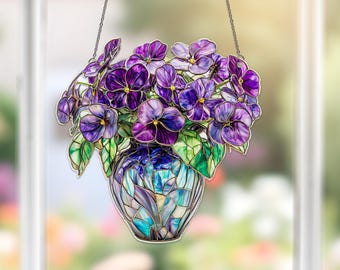 Decorazione da finestra in acrilico con fiore viola: regalo floreale per la nascita di febbraio