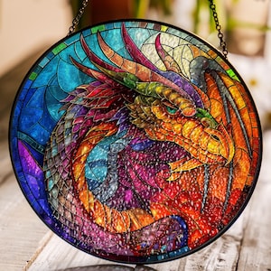 Dragon Stained Glass Art Intricate Fantasy Window Decor for Dragon Lovers Window Hanging Decor Outdoor Sun Catcher Decor Fantasy Wall Decor