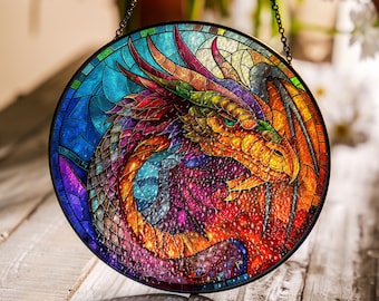 Dragon glas-in-lood zonnevanger: fantasieraamdecoratie voor drakenliefhebbers