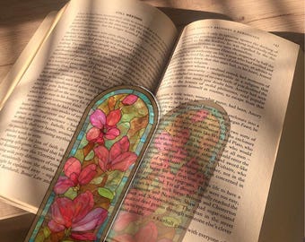 Floral Stained Glass  Style Bookmark with Tassel, Botanical Art Reading Accessory, Handcrafted  for Book Lovers, Decorative Page Marker