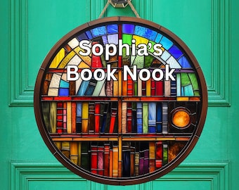 Custom Book Nook Door Hanger: Bookshelf Reading Corner Sign, Library Sign, Mini Wooden Signpost, Bookish Library Decor, Book Lover Readers