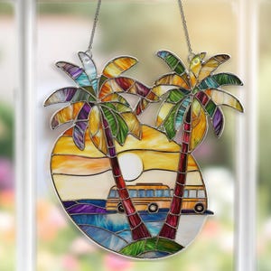 Atrapasol acrílico de palmera para furgoneta playera, regalo de palmera tropical para amantes del verano, adorno navideño tropical, adorno playero de autobús surfero
