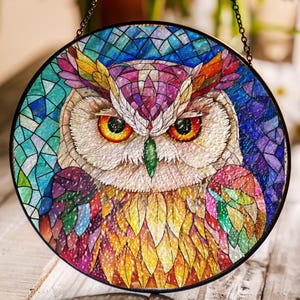 Stained Glass Owl Bird Suncatcher Ornament Gift for Mom Custom Owl Figurine Owl Stained Glass Art Gift For Her, Gift For Mom Gift for Women