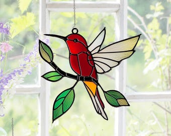 Hummingbird Suncatcher: Acrylic Stained Glass style, Window Decor, Window Hanging, Wall Art, Outdoor or Indoor, Gifts for Women