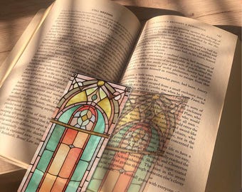 Segnalibro con finestra di cattedrale gotica, stile vetrate colorate, design architettonico vintage, regalo letterario, accessorio di lettura durevole