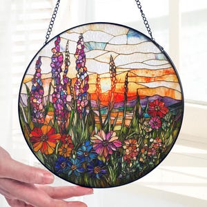 Wildflowers stain glass Suncatcher, Window Hanging Ornament,Wall Decor,Gift For Flower Lover, Gift For Mom,wife,Her, Indoor Decor Suncatcher