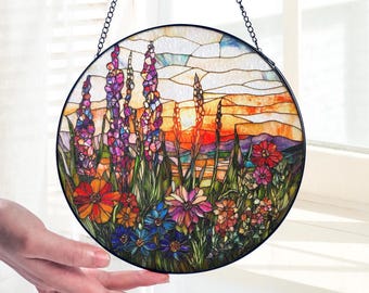 Wildflowers Stained Glass Suncatcher: Handmade Window Ornament
