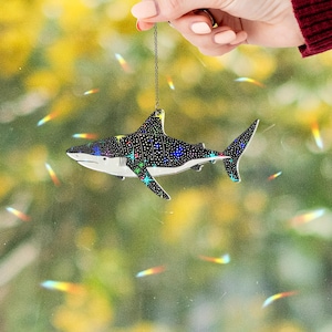 Whale Shark ACRYLIC window hanging Sign, Whale Shark Star Hologram Ornament, Gift For Her, Home Decor, Sea animal, Black White Whale Shark