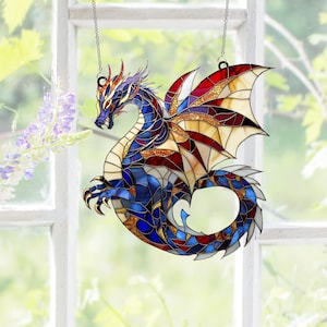 Blue Dragon Acrylic Suncatcher: Fantasy Window Hanging, Halloween Decor