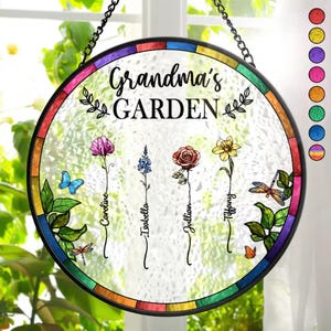 Personalized Grandma&#39;s Garden Stained Glass Suncatcher: Birth Month Flowers