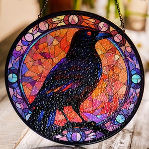 Black Raven Stained Glass Suncatcher: Gothic Window Decor