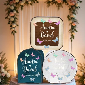 Wedding Post Card Box, Personalized Wooden Box for Cards and Gifts with Acrylic Glass Print, Card Box for Weddings, Wedding Gift for Couple